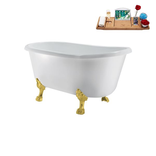 Streamline 29.5 X 63-in Glossy White Acrylic Clawfoot Bathtub and a Brushed Metal Reversible Drain with Tray