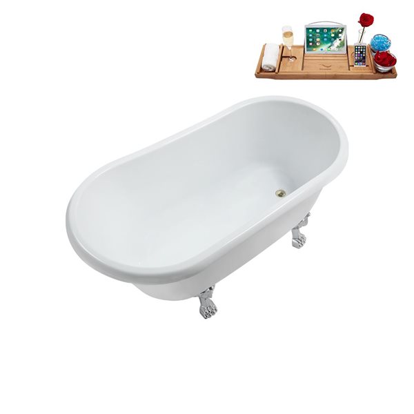 Streamline 29.5 X 57.5-in Glossy White Acrylic Clawfoot Bathtub and a Brushed Nickel Reversible Drain with Tray