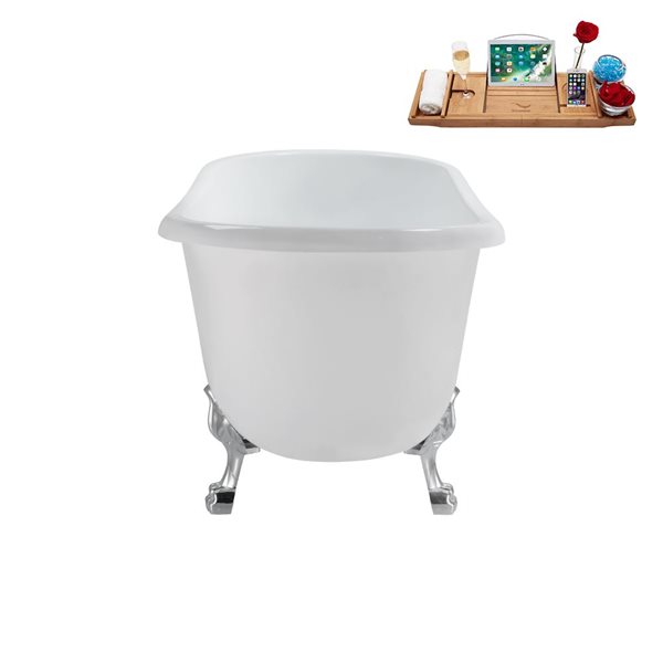 Streamline 29.5 X 57.5-in Glossy White Acrylic Clawfoot Bathtub and a Brushed Nickel Reversible Drain with Tray