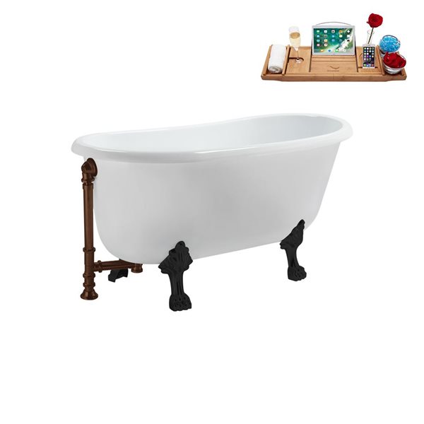 Streamline 29.5 X 57.5-in Glossy White Acrylic Clawfoot Bathtub and a Matte Bronze Reversible Drain with Tray