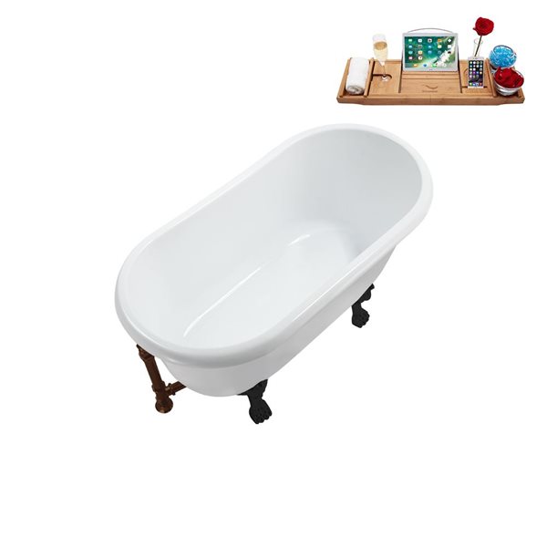 Streamline 29.5 X 57.5-in Glossy White Acrylic Clawfoot Bathtub and a Matte Bronze Reversible Drain with Tray