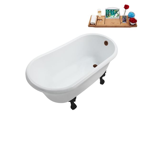 Streamline 29.5 X 57.5-in Glossy White Acrylic Clawfoot Bathtub and a Matte Bronze Reversible Drain with Tray