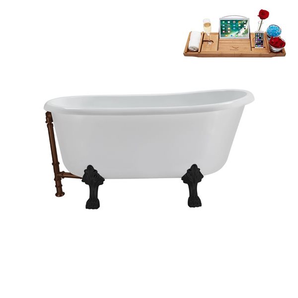 Streamline 29.5 X 57.5-in Glossy White Acrylic Clawfoot Bathtub and a Matte Bronze Reversible Drain with Tray