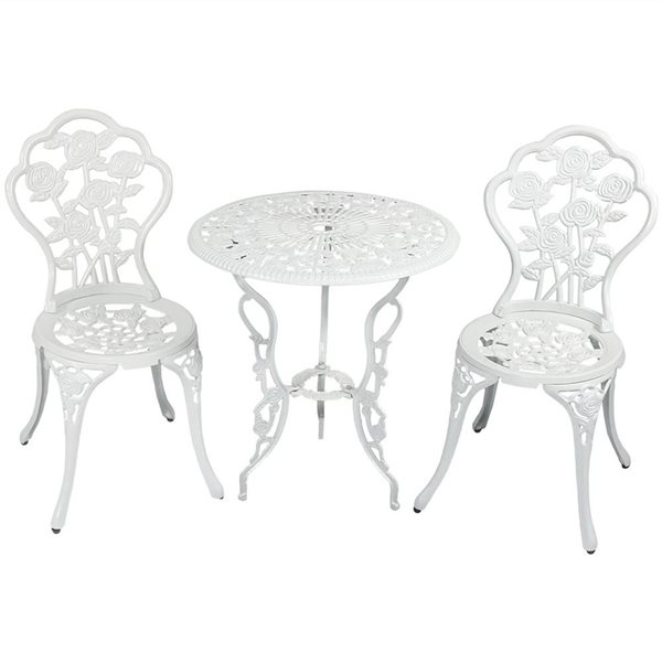 Sunnydaze Flower Designed Cast Aluminum Bistro White 3-Piece