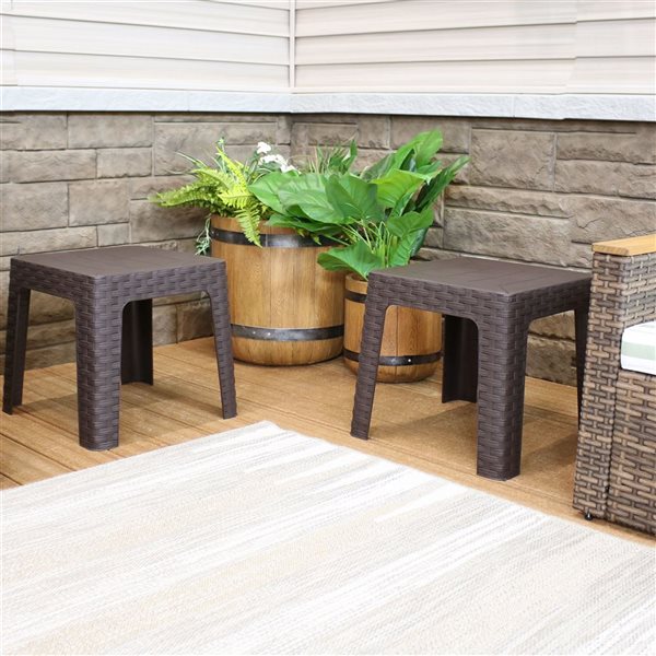 Sunnydaze Outdoor Patio Side Table Square Brown 18-in Set of 2