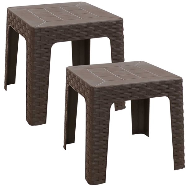 Sunnydaze Outdoor Patio Side Table Square Brown 18-in Set of 2