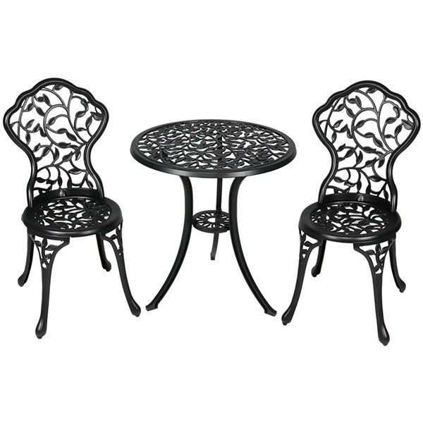 SUNNYDAZE DECOR Sunnydaze Cast Aluminum Patio Bistro Set Black 3