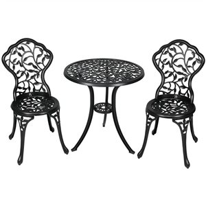 Sunnydaze Cast Aluminum Patio Bistro Set Black 3-Piece