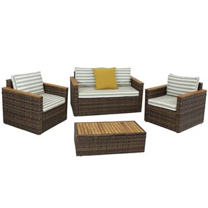 Sunnydaze Kenmare Rattan and Acacia Outdoor Patio Furniture Set 4-Piece