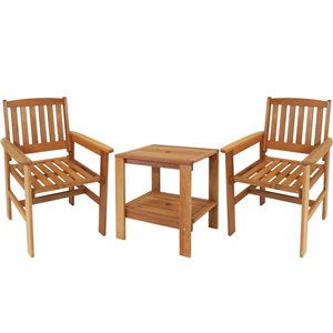 Sunnydaze Meranti Wood Outdoor Patio Conversation Set Teak Oil Finish 3-Piece