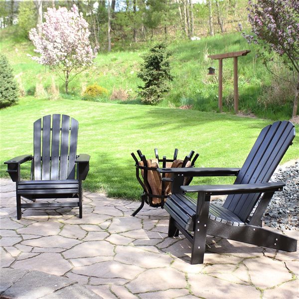 Sunnydaze Lake Style Adirondack Chairs with Cup Holder Black Set of 2