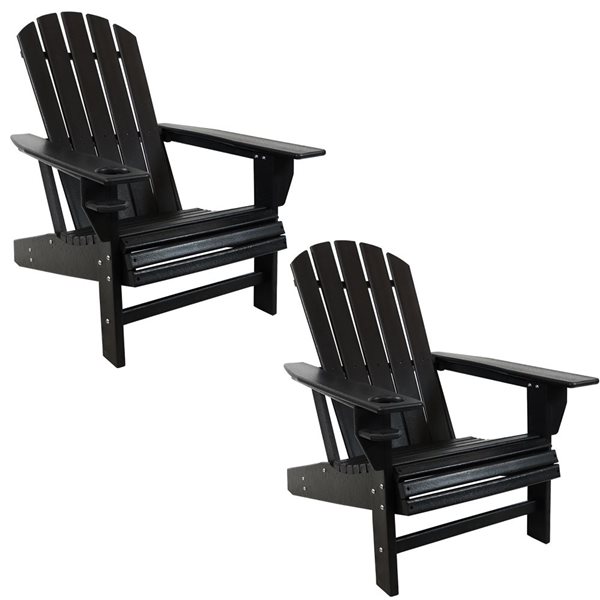 Sunnydaze Lake Style Adirondack Chairs with Cup Holder Black Set of 2