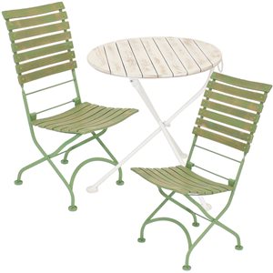 Sunnydaze Cafe Couleur Chestnut Wooden Folding Bistro Table and Chairs Green 3-Piece