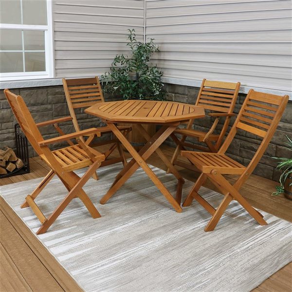 Sunnydaze Meranti Wood Outdoor Folding Patio Dining Set Brown 5-Piece