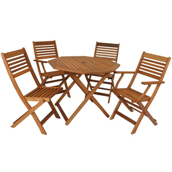 Sunnydaze Meranti Wood Outdoor Folding Patio Dining Set Brown 5-Piece