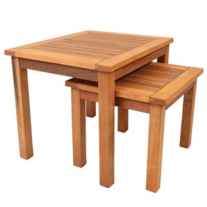 Sunnydaze Meranti Wood Outdoor Nesting Tables Brown Teak Finish 2-Piece