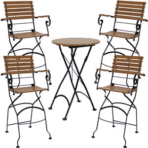 Sunnydaze Deluxe Chestnut Wood Bar Height Folding Table and Bar Chair 5-Piece