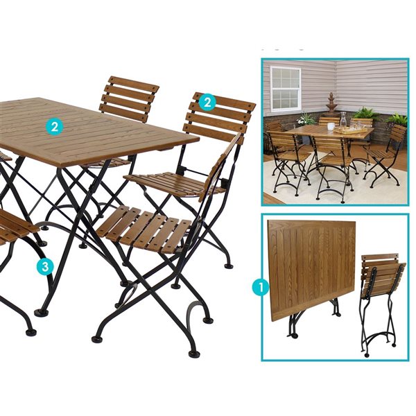 SUNNYDAZE DECOR Sunnydaze Essential European Chestnut Wood Folding Table and Chairs Set 7Piece