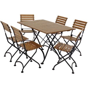 Sunnydaze Essential European Chestnut Wood Folding Table and Chairs Set 7-Piece