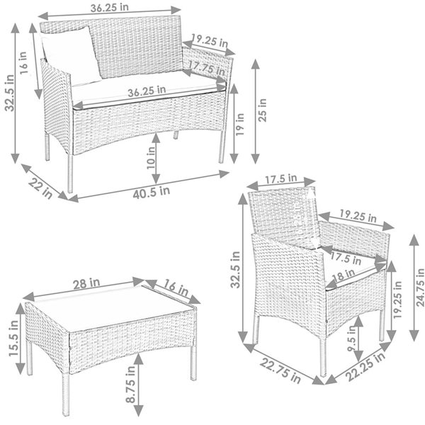 Sunnydaze Dunmore Patio Set Mixed Gray Rattan and Navy Blue Cushions 4-Piece