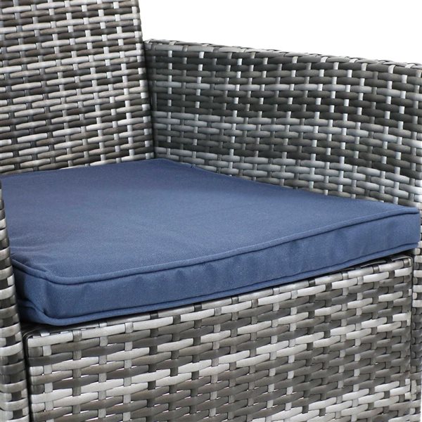 Sunnydaze Dunmore Patio Set Mixed Gray Rattan and Navy Blue Cushions 4-Piece