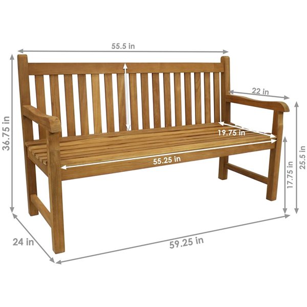 Sunnydaze Teak Outdoor Patio Garden Bench Mission Style for 2-Person - 60-in