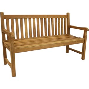 Sunnydaze Teak Outdoor Patio Garden Bench Mission Style for 2-Person - 60-in