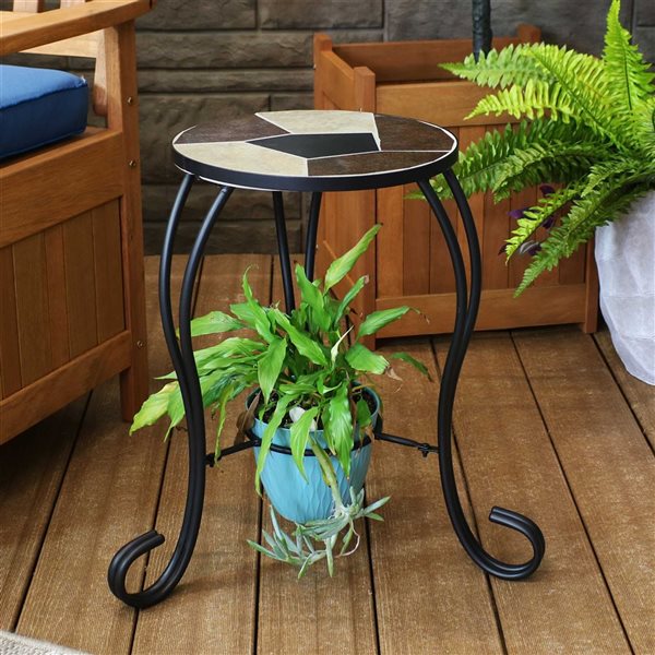 Sunnydaze Decor 12-in Ceramic Mosaic Tile Steel Frame Side Table/ Plant Stand