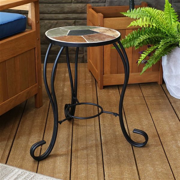 Sunnydaze Decor 12-in Mosaic Slate Tile Steel Frame Side Table/ Plant Stand
