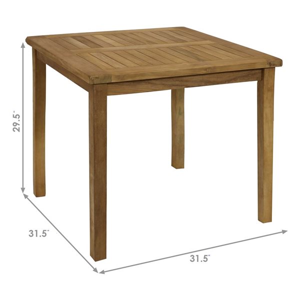 Sunnydaze Decor 32-in Light Stain Finish Teak Outdoor Square Dining Table