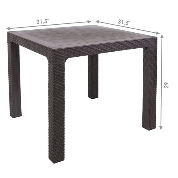 Sunnydaze Decor 31.5in Brown Plastic Rattan Outdoor Patio Dining Table