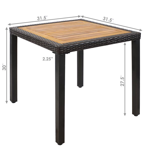 Sunnydaze Decor 31.5in Acacia Wood and Faux Wicker Patio Dining Table