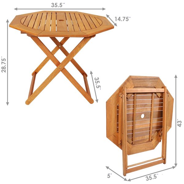 Sunnydaze Decor Meranti Wood Octagon Outdoor Folding Patio Table