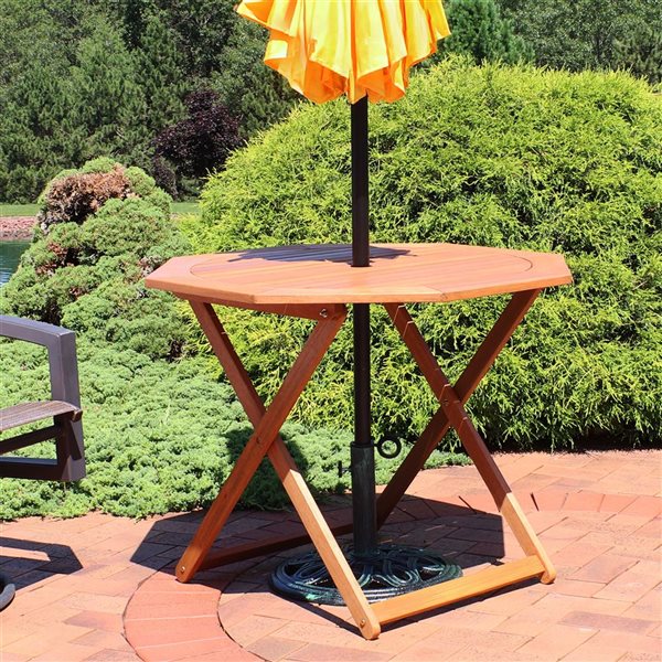 Sunnydaze Decor Meranti Wood Octagon Outdoor Folding Patio Table