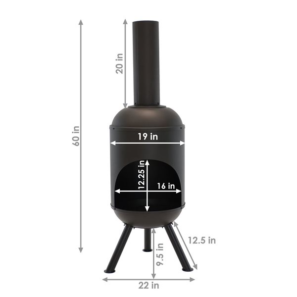 Sunnydaze Decor 60-in x 22-in x 22-in Black Steel Outdoor Cone Chimney Fireplace