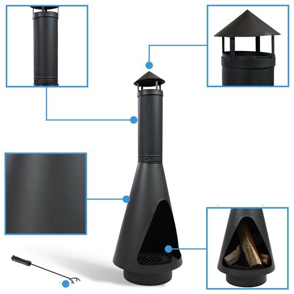 Sunnydaze Decor 56in x 19in x 19in Black Steel Outdoor Cone Chimney
