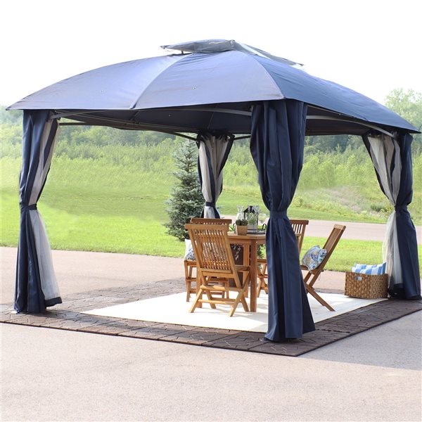 Sunnydaze Decor Blue Metal Square Screen Included Pop-up Gazebo Polyester Roof (exterior: 109-ft x 116.50-ft)