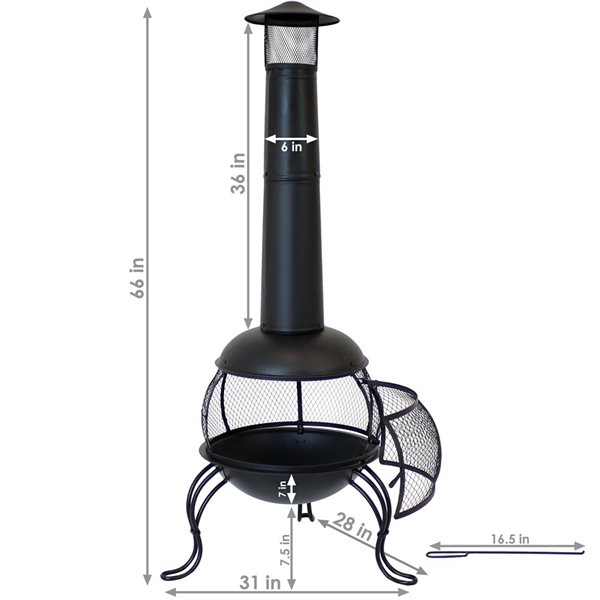 Sunnydaze Decor 66-in x 28-in x 31-in Black Steel Outdoor Cone Chimney Fireplace