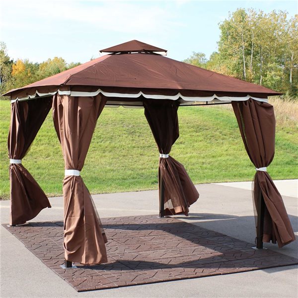 Sunnydaze Decor Brown Metal Square Screen Included Pop-up Gazebo With Polyester Roof (exterior: 110-ft x 110-ft)