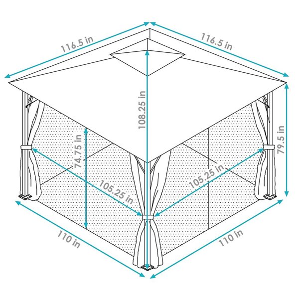 Sunnydaze Decor Cream Metal Square Screen Included Pop-up Gazebo With Polyester Roof (exterior: 110-ft x 110-ft)