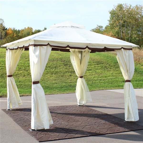 Sunnydaze Decor Cream Metal Square Screen Included Pop-up Gazebo With Polyester Roof (exterior: 110-ft x 110-ft)