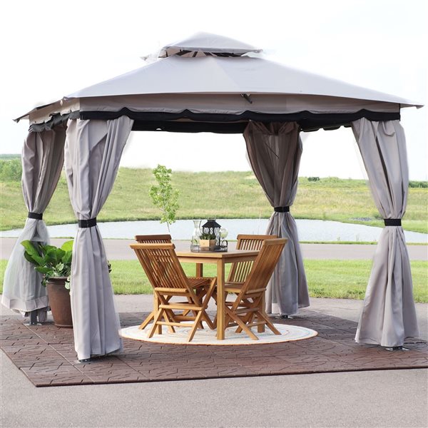 Sunnydaze Decor Gray Metal Square Screen Included Pop-up Gazebo With Polyester Roof (exterior: 116.25-ft x 116.50-ft)