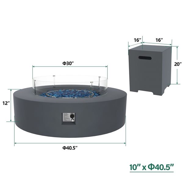 UPHA 40.9-in 50,000-BTU Dark Grey Concrete Liquid Propane Fire Table
