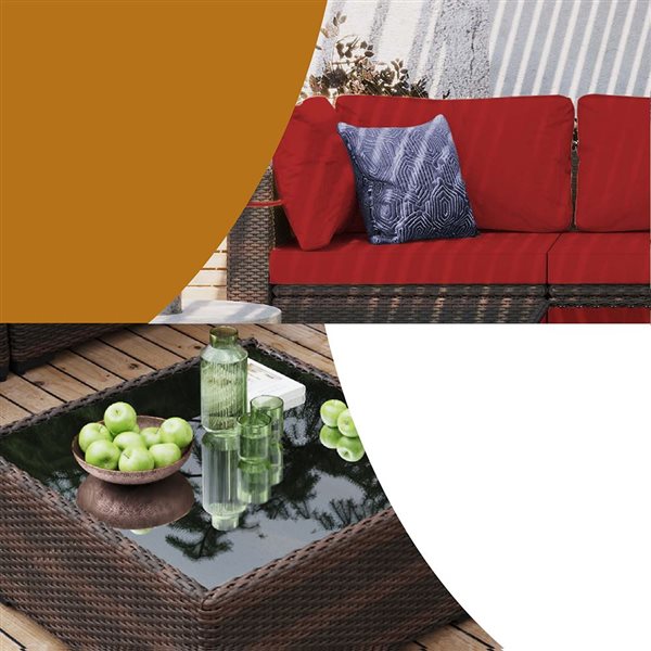 UPHA 5-Piece Patio Wicker Conversation Set with Red Cushions