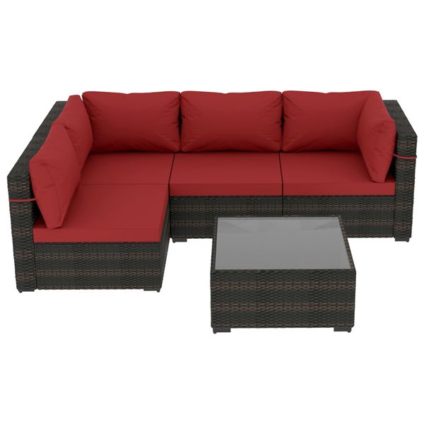 UPHA 5-Piece Patio Wicker Conversation Set with Red Cushions
