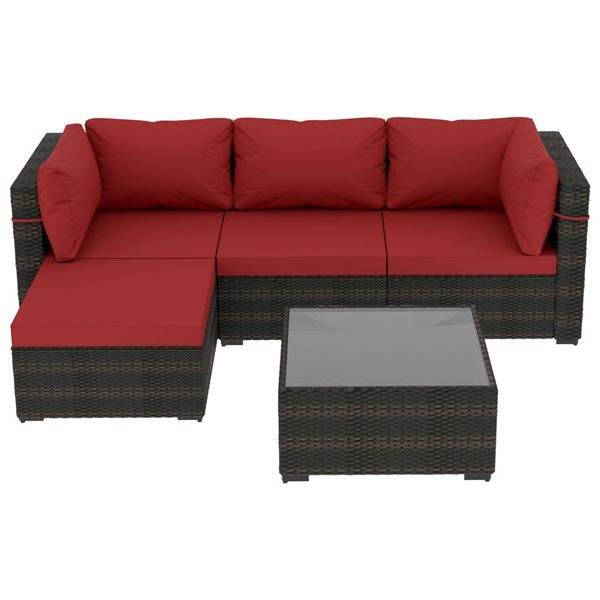 UPHA 5-Piece Patio Conversation Set with Red Cushions