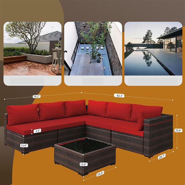 UPHA 6-Piece Patio Conversation Set with Red Cushions