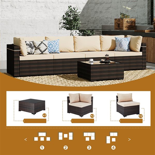 UPHA 6-Piece Patio Conversation Set with Red Cushions