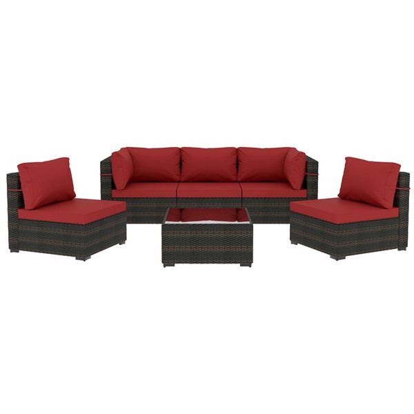 UPHA 6-Piece Patio Conversation Set with Red Cushions