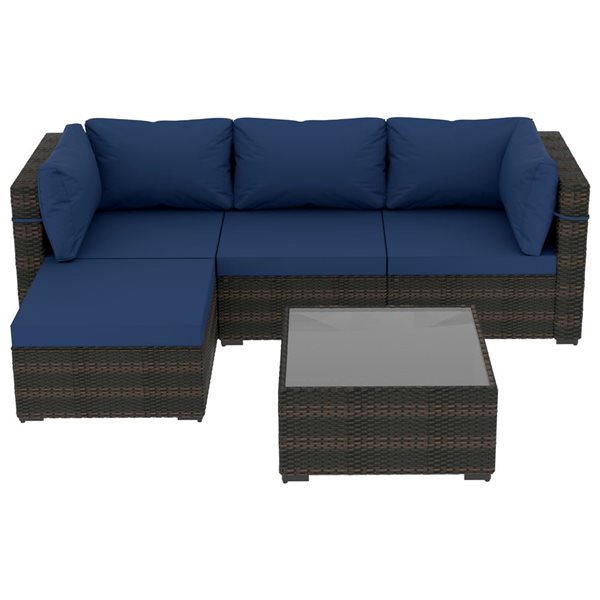 UPHA 5-Piece Patio Conversation Set with Navy Blue Cushions TBSF-BE ...